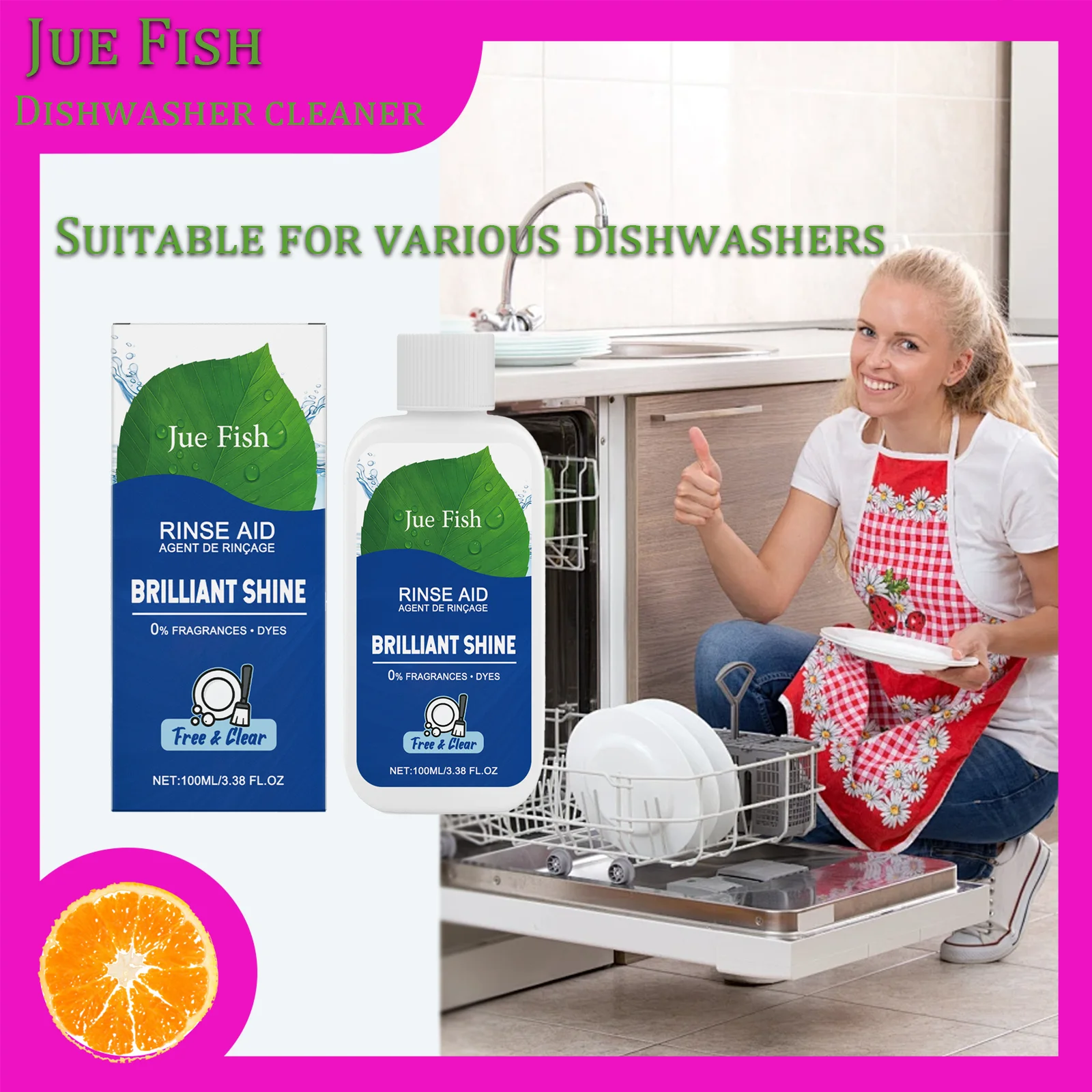 

Jue Fish Dishwasher Cleaner Removes Dirt Scale, Providing Bright Care Residue Prevention. It is Compatible With Multiple Models