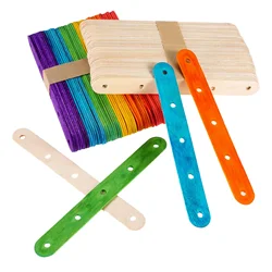 50pcs Ice Cream Sticks with holes Wooden Spoons Hollow Wood Popsicle Taster Lolly Natural/Colorful Nontoxic 15cm*1.8cm DIY Craft