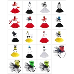 Women Carnival Celebration Costume Set Masquerade Festival Decoration Party Hat Headband Tutu Skirt for Holiday Celebration