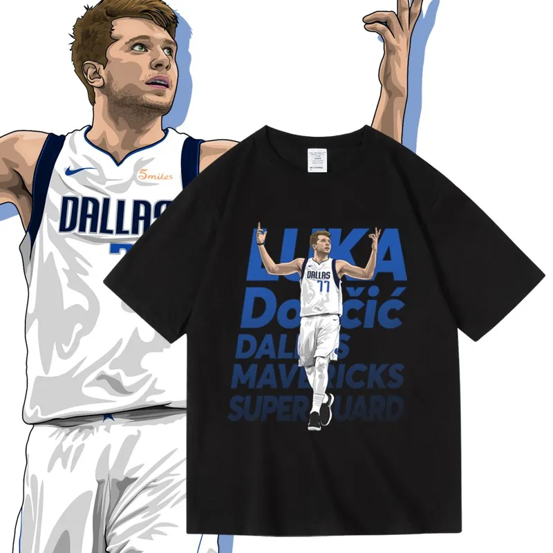 

Mavericks, Mavericks, Luka Don Č I Ć Баскетбольная повседневная одежда, футболка из чистого хлопка с короткими рукавами для семейного лета