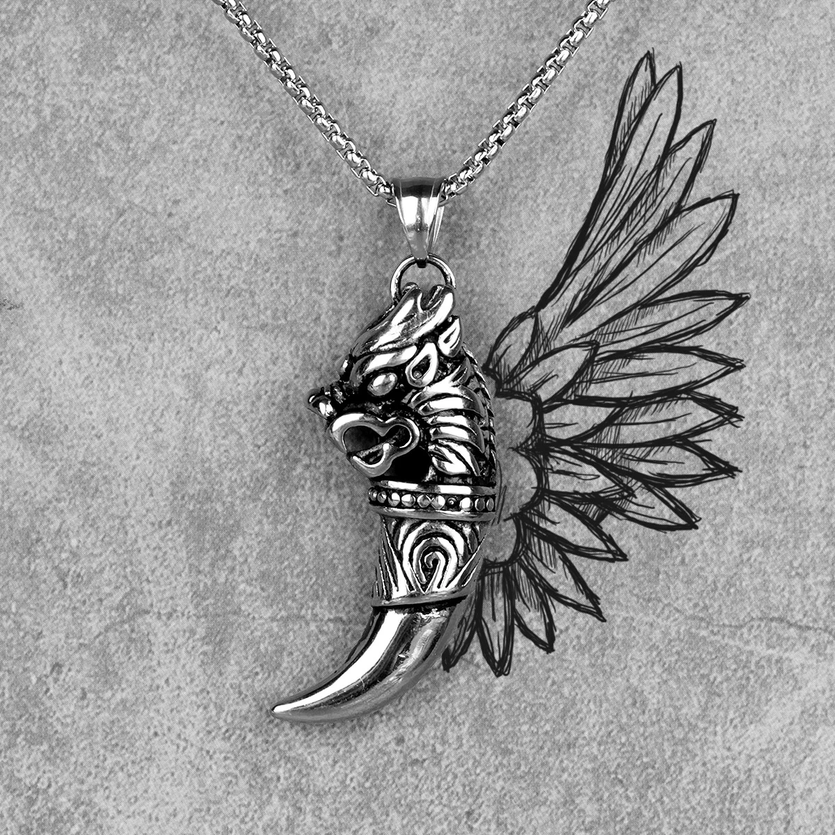 

Unicorn Tooth Amulet Mens Long Necklaces Pendants Chain Hip Hop for Boy Male Stainless Steel Jewelry Creativity Gift Wholesale