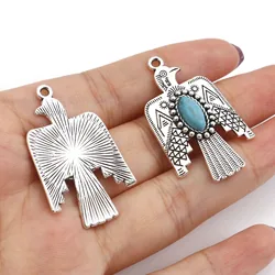 5 Piece Antique Blue Thunderbird Bohemian Metal Pendants Silver Color Resin Cabochons Charms For DIY Necklace Jewelry Making