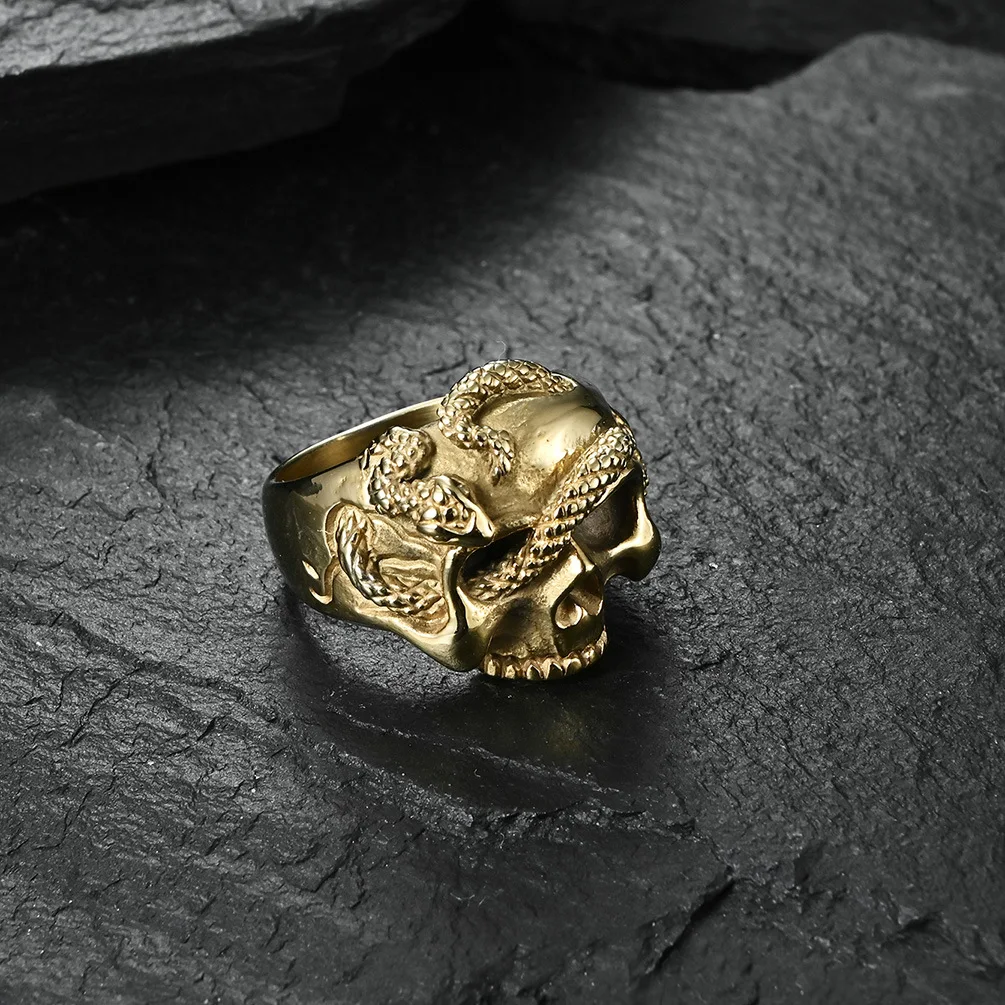 Demon Skull Head Ring Gothic Snake Animal Ring for Men Punk Biker Hip-hop Stainless Steel Ring