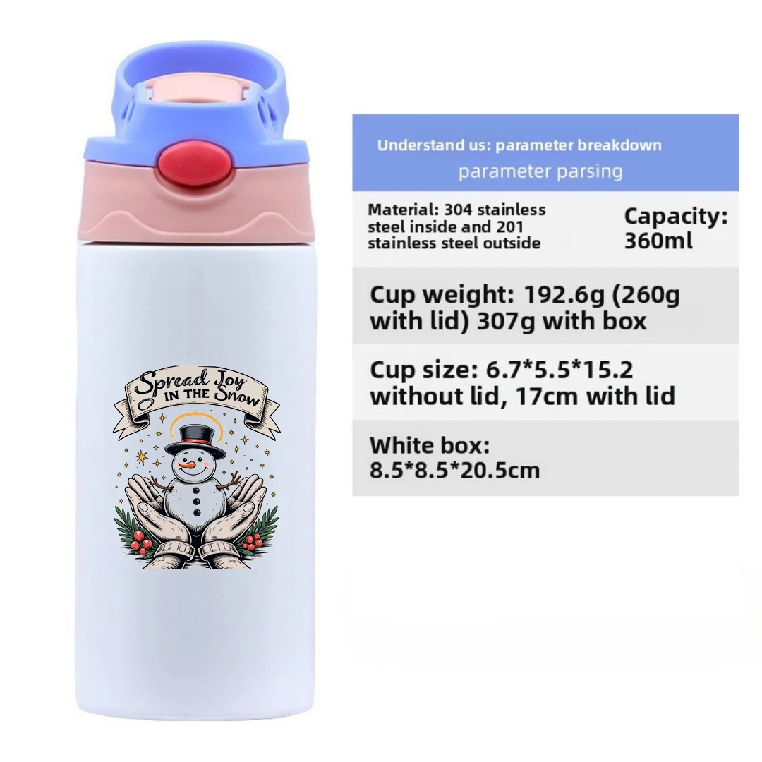 304 الفولاذ المقاوم للصدأ كوب معزول + الكرتون ثلج كوب بقشة الاطفال زجاجة ماء محمولة تعبير عيد الميلاد الفرح هدية مربع