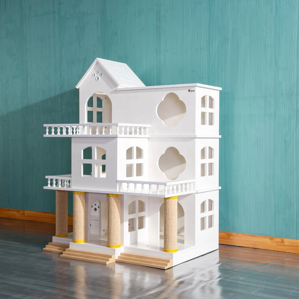 

High Quality Safe Stable Large Tall Solid Wood Floor to Ceiling Cat Climbing Frame Cat Tree With Scratching Post