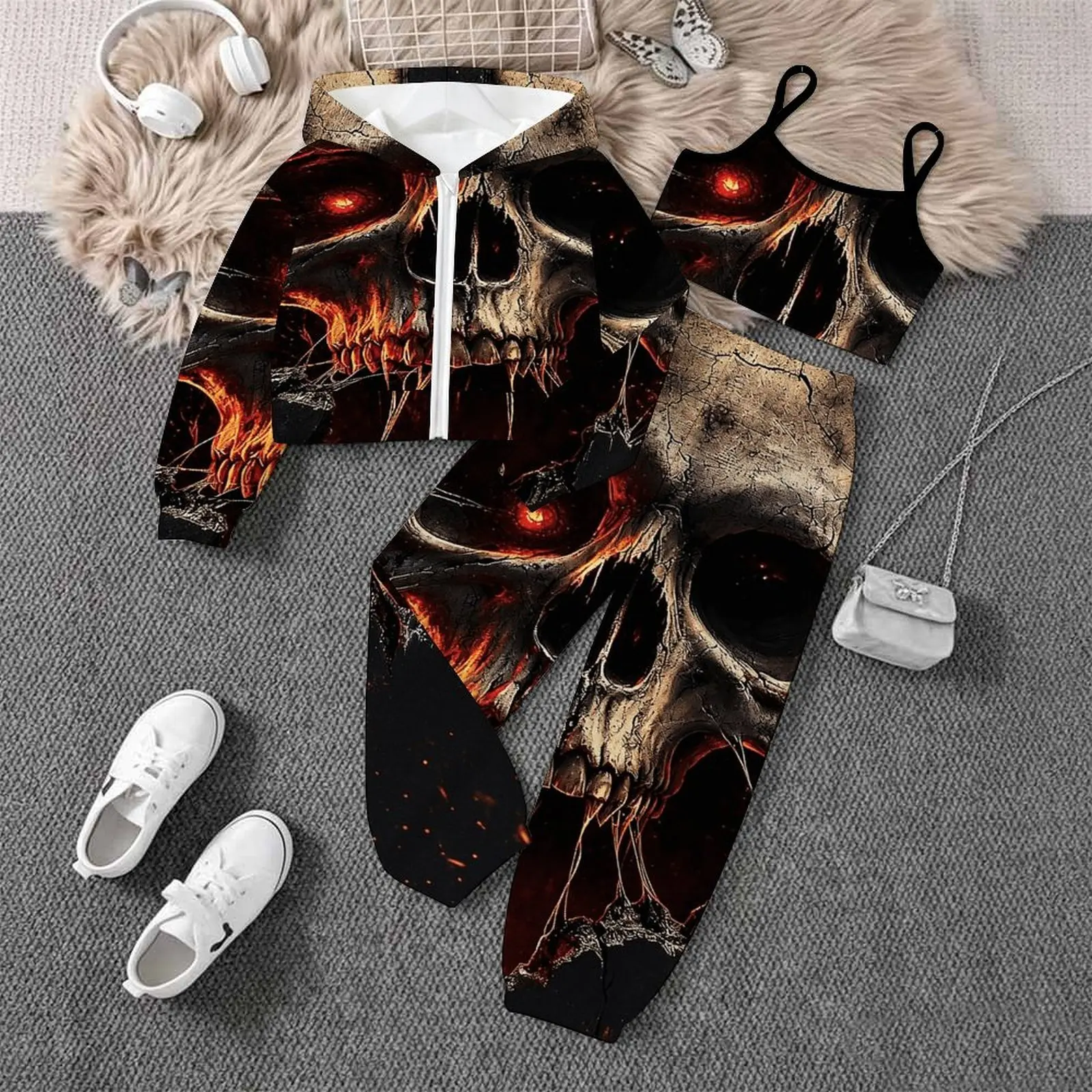 Children's Jogging Pants Casual Pants Autumn Winter Girls' Printed Three Piece Fashion Coat All Hallows' Day Vest Daily Pants