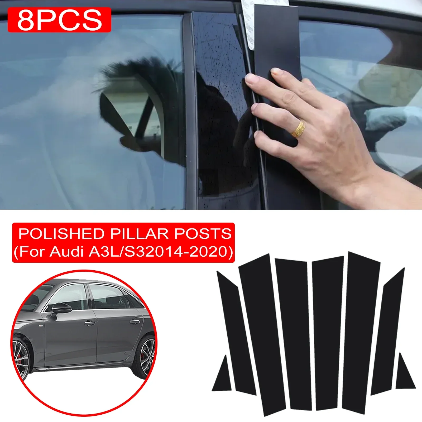 

8pcs Car Window B-Pillar Trim Sticker For Audi A3L/S3 Sedan 2014-2020 Door Pillars Wrap Film Styling Accessories Dropship New