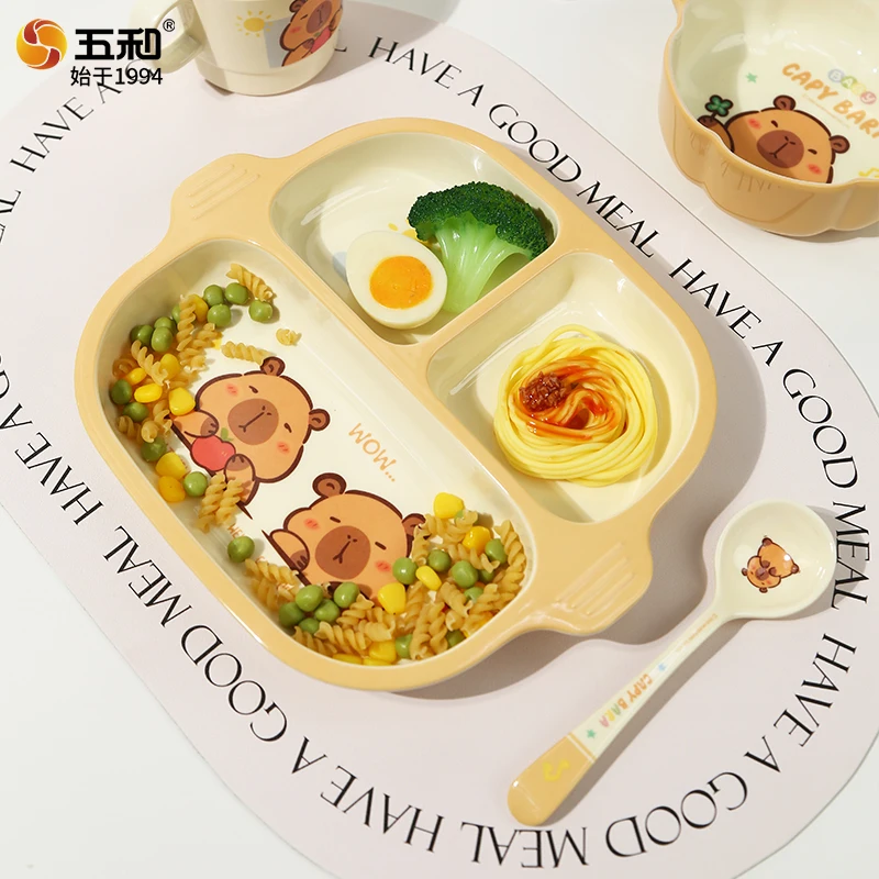 For Capybara Children Tableware BPA-Free Double-ear Bowl Heat-Resistant Dining Plates Water Cups Food Grade Kitchen Dinnerware