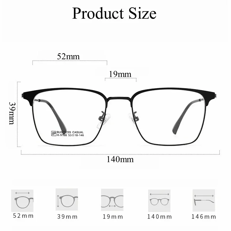 Business Alloy Half Frame Glasses Frames Simple Comfortable Eyeglasses Myopia Optical Prescription Men's Reading Eyewear 9169K