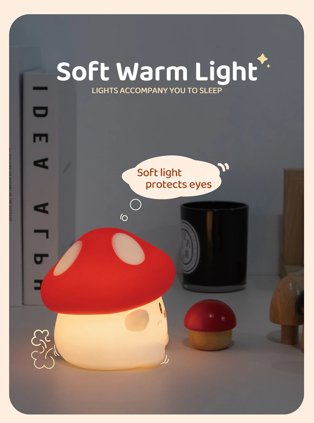 C2 Mushroom LED Silicone Night Light Soft Sleeping Nursery Night Light Timer Rechargeable Lamp Room Home Decor Baby Bedside Lamp