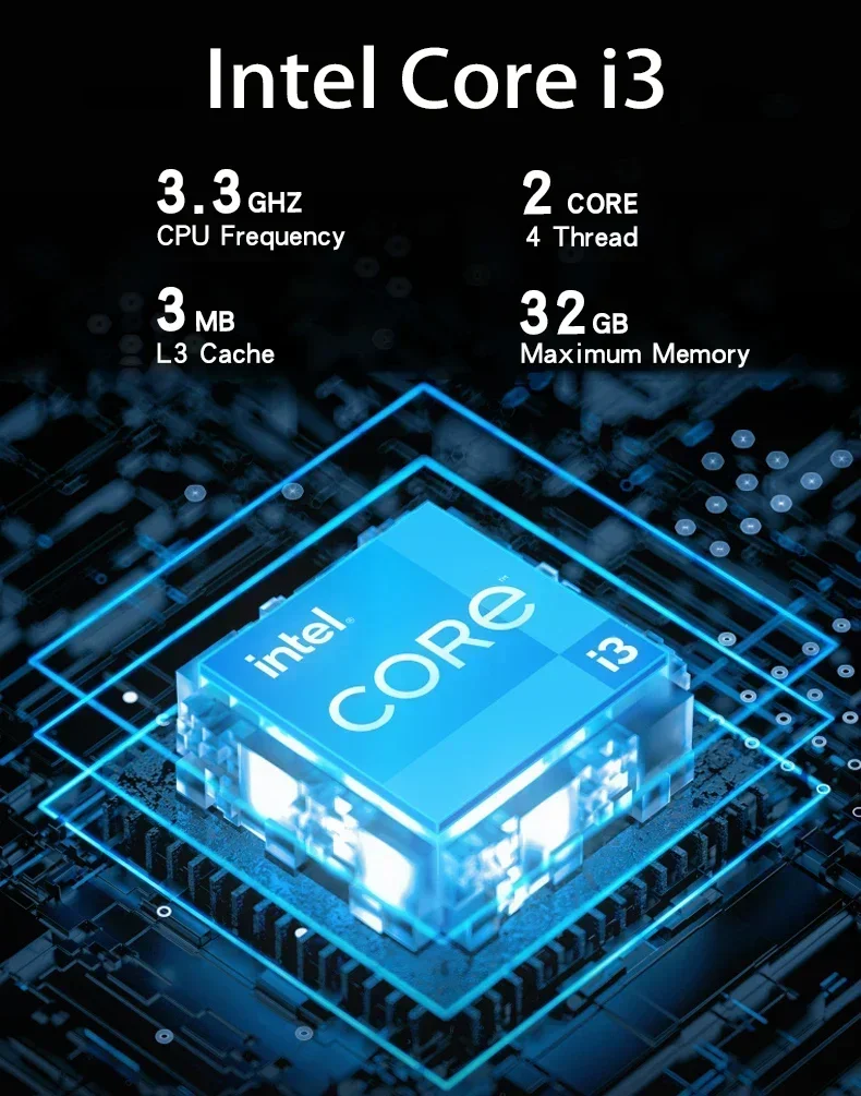 Heißer Verkauf, heißer SalMini-PC, Intel Core I3-Prozessor, 3,3 GHz, Konfiguration der Desktop-Maschine, Windows 11-Pro-Desktop-Computer, HDMI/VG