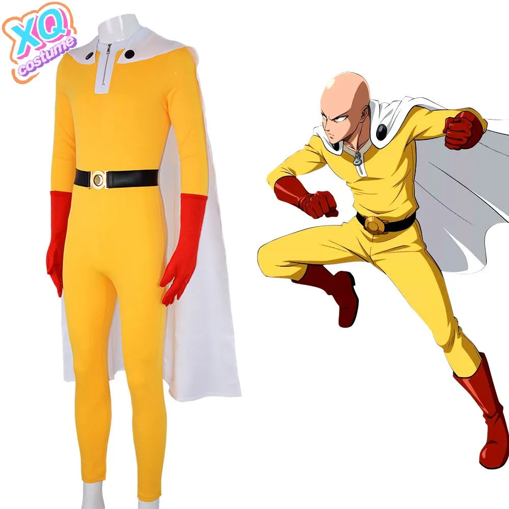 أزياء أنيمي وان بانش مان سايتاما التأثيرية للرجال أزياء الهالوين اليابانية أنيمي الأصفر بذلة ملابس لعب الأدوار