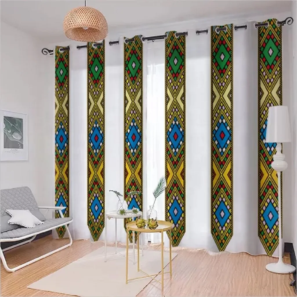 Ethiopian and Eritrean Traditional Curtains for Living Room Set Tilet Design High Quality Thick Blackout Cortinas 2 Pieces