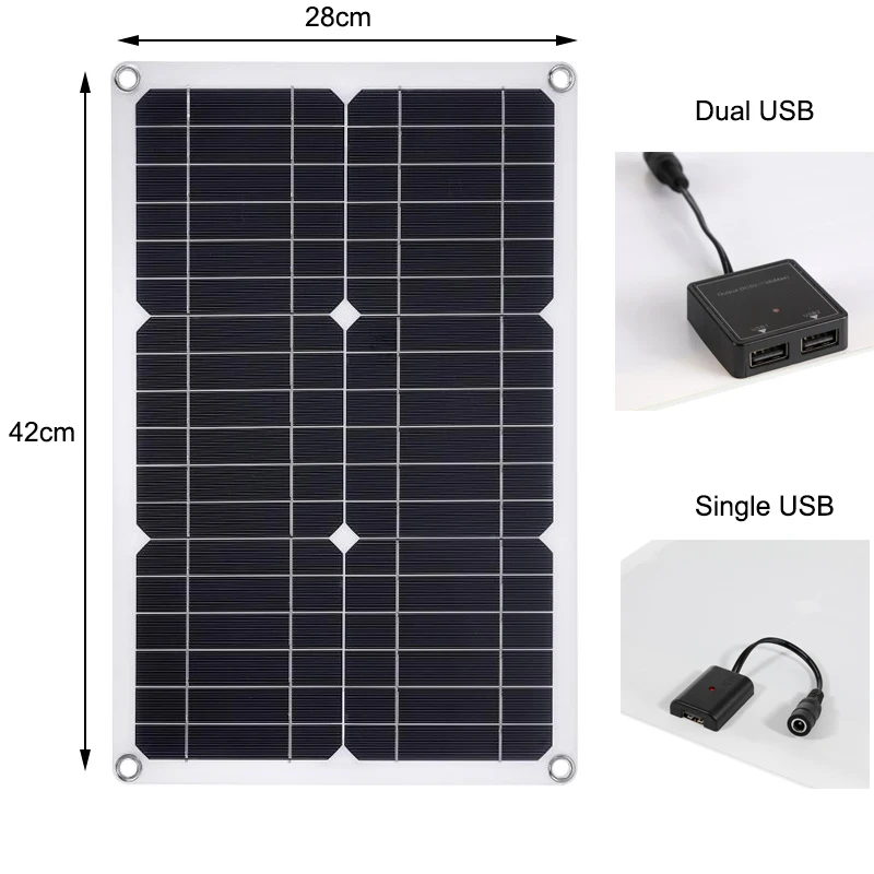 100W 18V Solar Panel Dual USB Solar Cell 30A Solar Charge Controller Power Bank for Mobile Phone MP3 Camping Hiking Outdoor