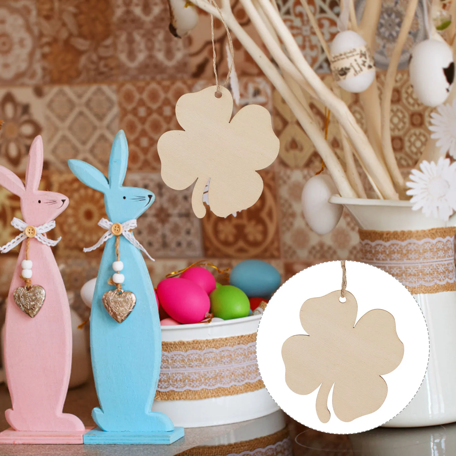 

20pcs Four Leaf Clover Pendant Hanging Decor Christmas Tree Ornament Wood Wall Porch Home Decoration Festival