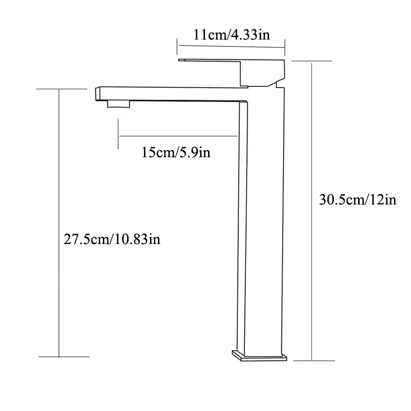 Black Tall Square Bathroom Faucet 304 Stainless Steel Cold Hot Water Mixer Tap Countertop Basin Vessel Sink Faucet for Washroom