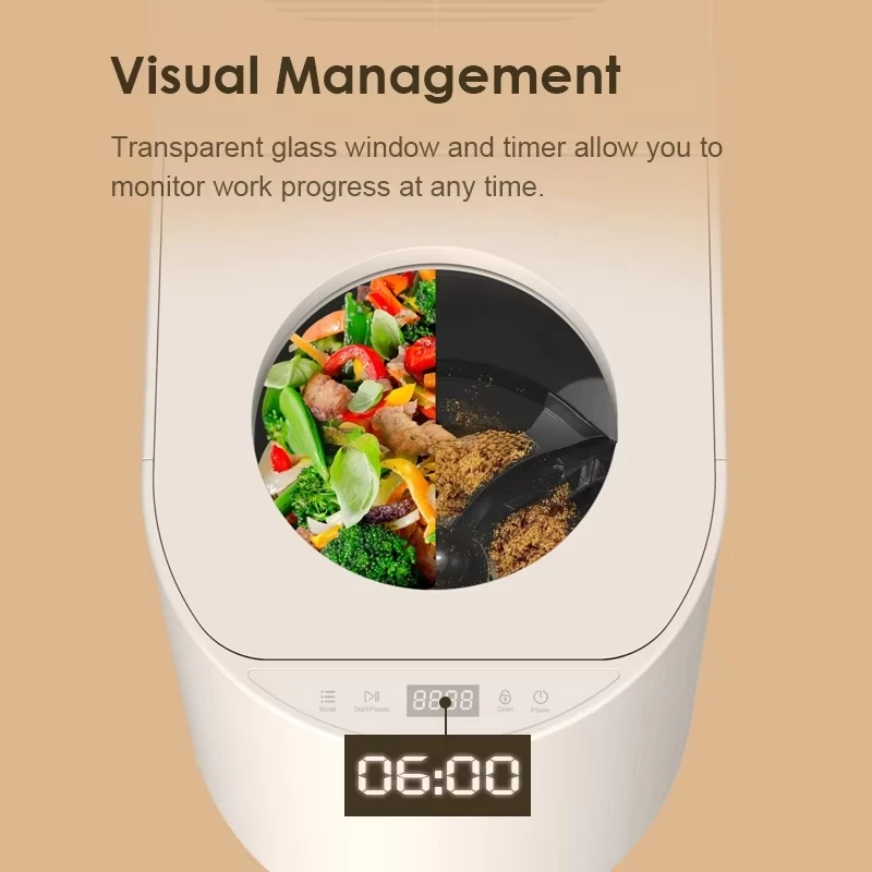 Food Waste Composter Machine 4.5 Liters Smart 35dB Low Noise Kitchen Cycler Fertilizer  Processor Electric Lid Opening