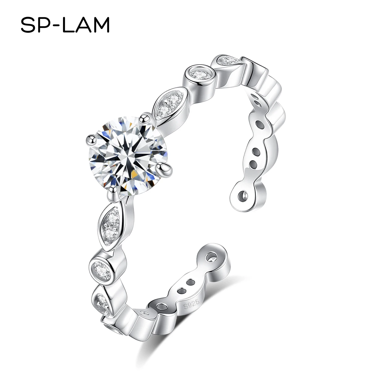 

SP-LAM 0.5CT Moissanite Ring Adjustable Wave Design 925 Sterling Silver Fashion Engagement Wedding Banquet Ring for Women