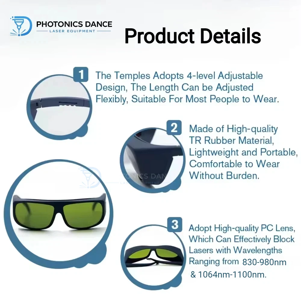 OD9+ Laser Safety Glasses CE 1064-1100nm Fiber Laser Goggles for Welding Cutting Cleaning Eye Protection