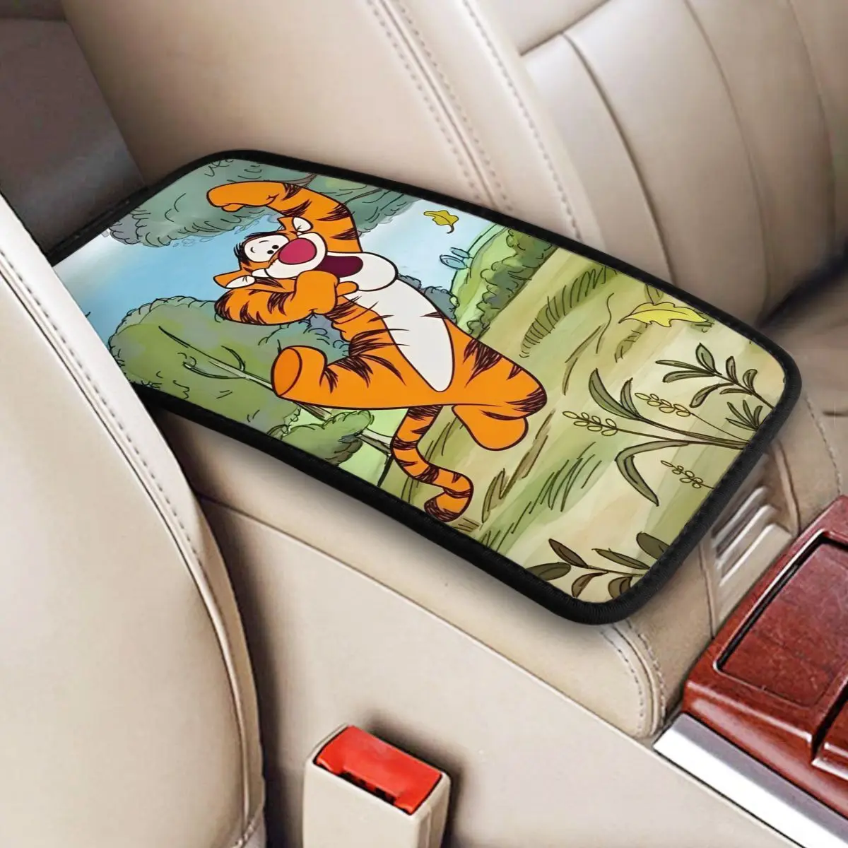 

Tiger Winnie The Pooh Car Center Console Cushion Pad Car Armrest Seat Box Cover Protector for Car Interior Universal Waterproof