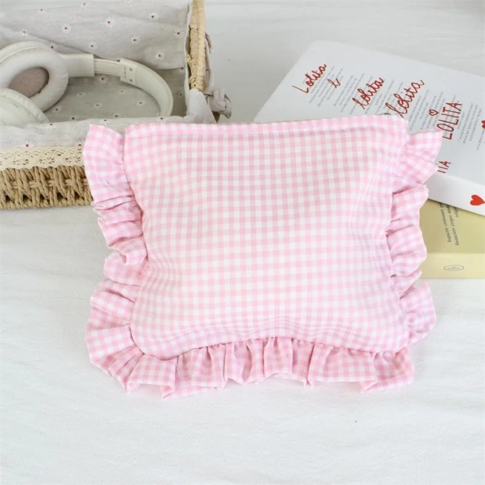 Multi-functional Ruffle Plaid Makeup Bag Large Capacity Portable Zipper Handbag Cosmetic Pouch Women Girls