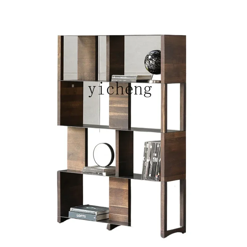 HD stainless steel bookcase multi-layer simple solid wood shelf study oak bookshelf floor