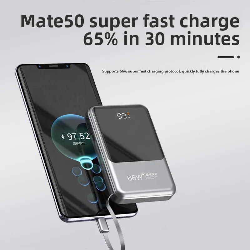 

10000 мАч Магнитная зарядка высокой емкости со встроенным кабелем, мини-портативный беспроводной быстрый зарядный мобильный источник питания