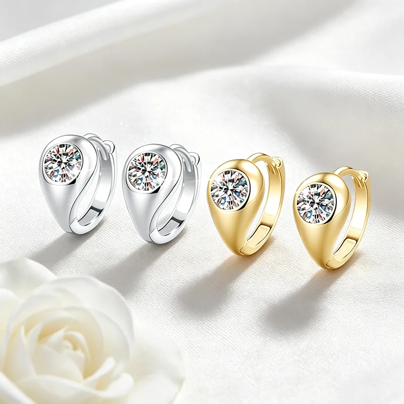 Smyoue 5mm Moissanite Huggie-hoop Earrings for Women Bezel Set Round Cut Brilliant Leverback S925 Sterling Silver Fine Jewelry