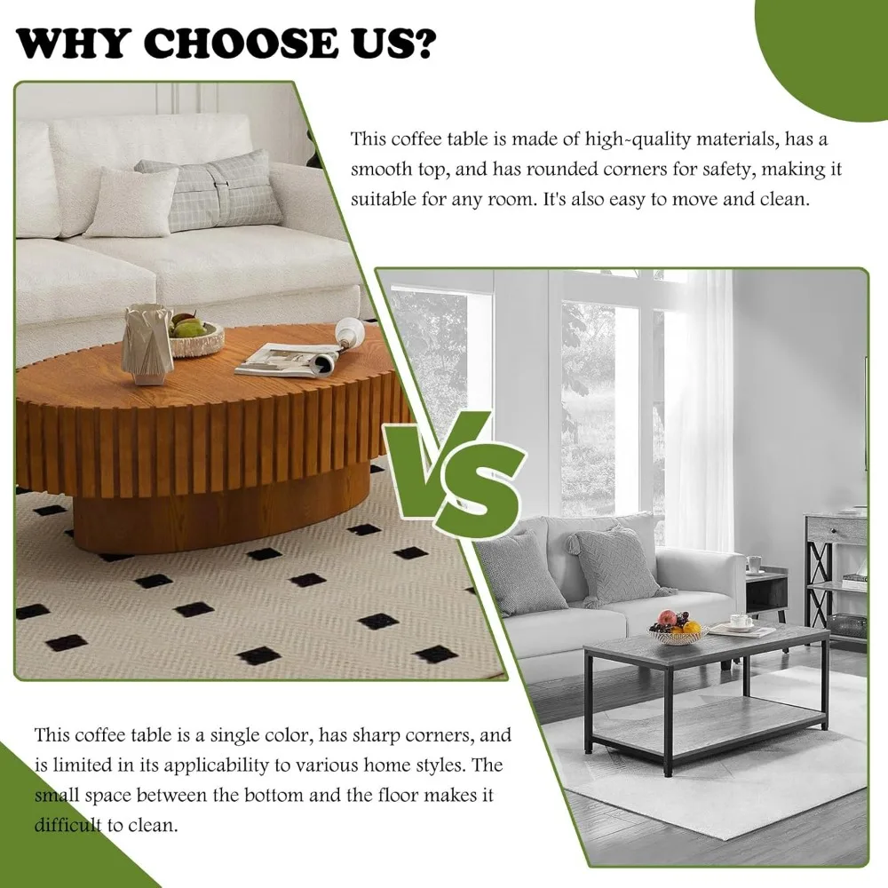 Modern Oval Fluted Coffee Table - Sturdy Pedestal Design, 43.3 Olive-Shaped Wood Drum Table for Living Room