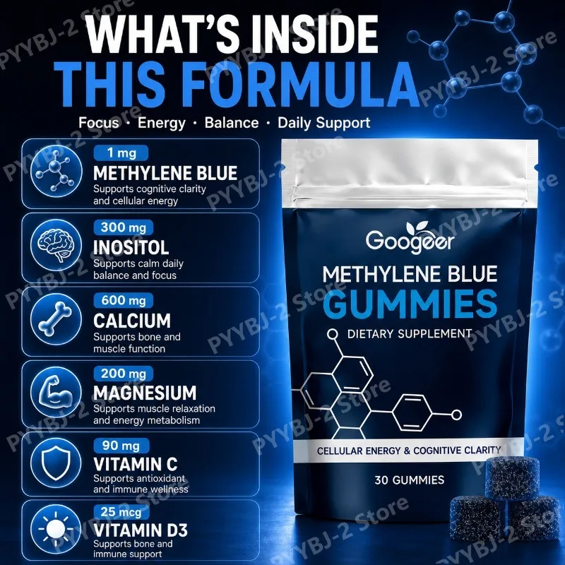 Methylene Blue Gummies 30 Count Enhance Cognitive Clarity & Cellular Energy with Multivitamin Magnesium and Inositol Supplement