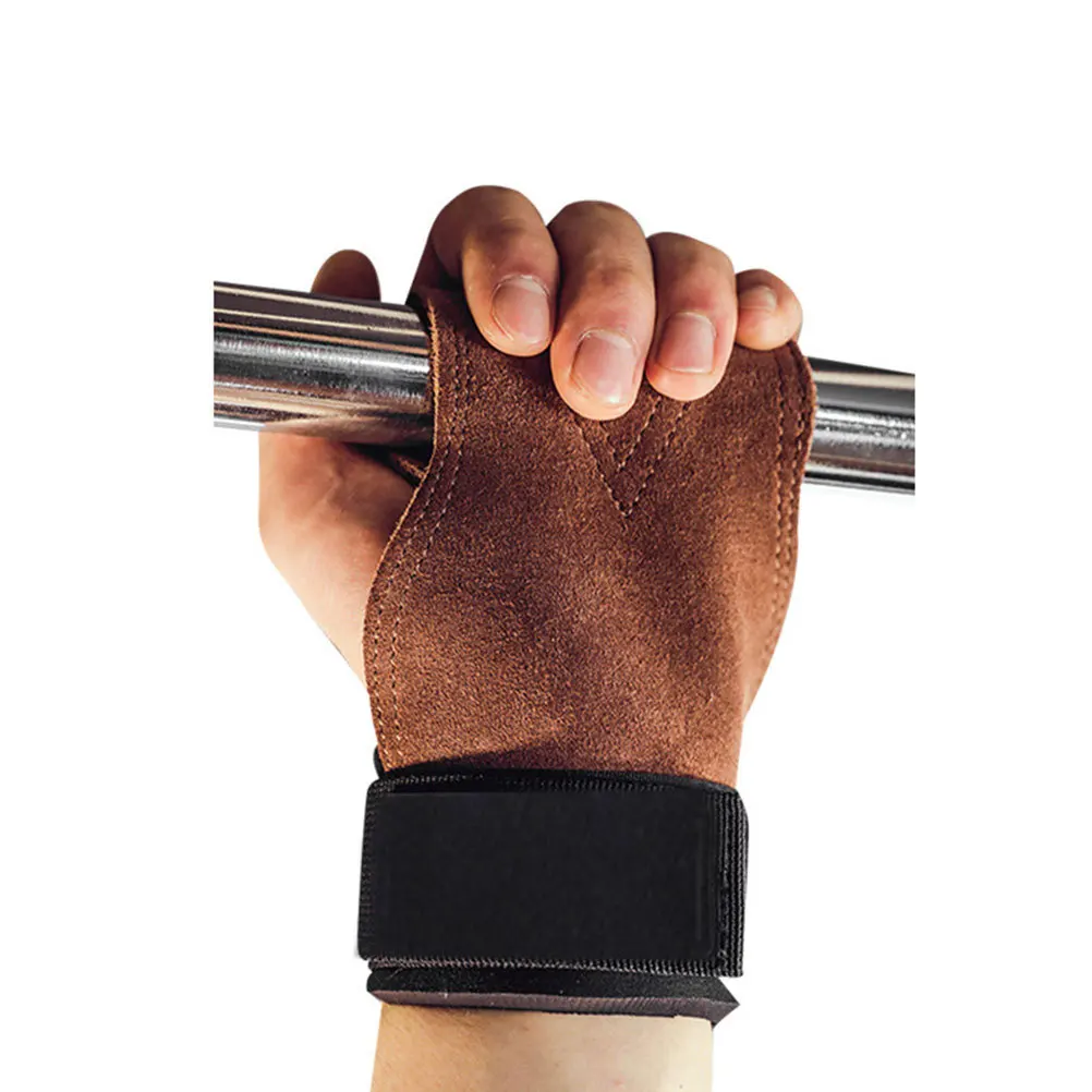 

1 Pair Pull-Up Grip Gloves Cow Suede Wrist Guard Non-Slip Weightlifting Strap Fitness Hand Grip Belt for Barbell