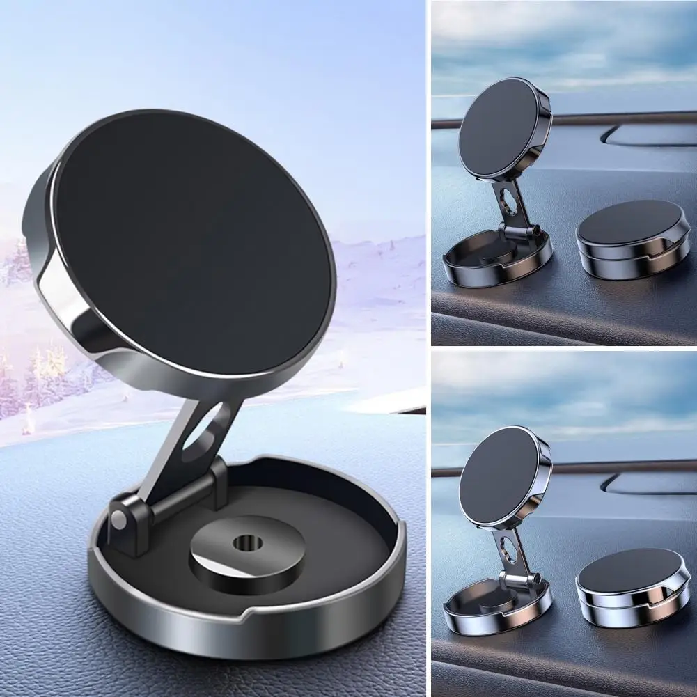 Car Phone Holder Magnetic 360 Degree Rotation Round Foldable Height Adjustable Auto Mobile Phone Mount Support Stand Phone Acces