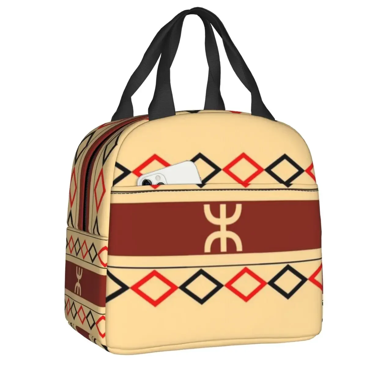 

Amazigh Berbere Symbol Insulated Lunch Tote Bag for Women Tifinagh Portable Thermal Cooler Food Lunch Box School Picnic Bags