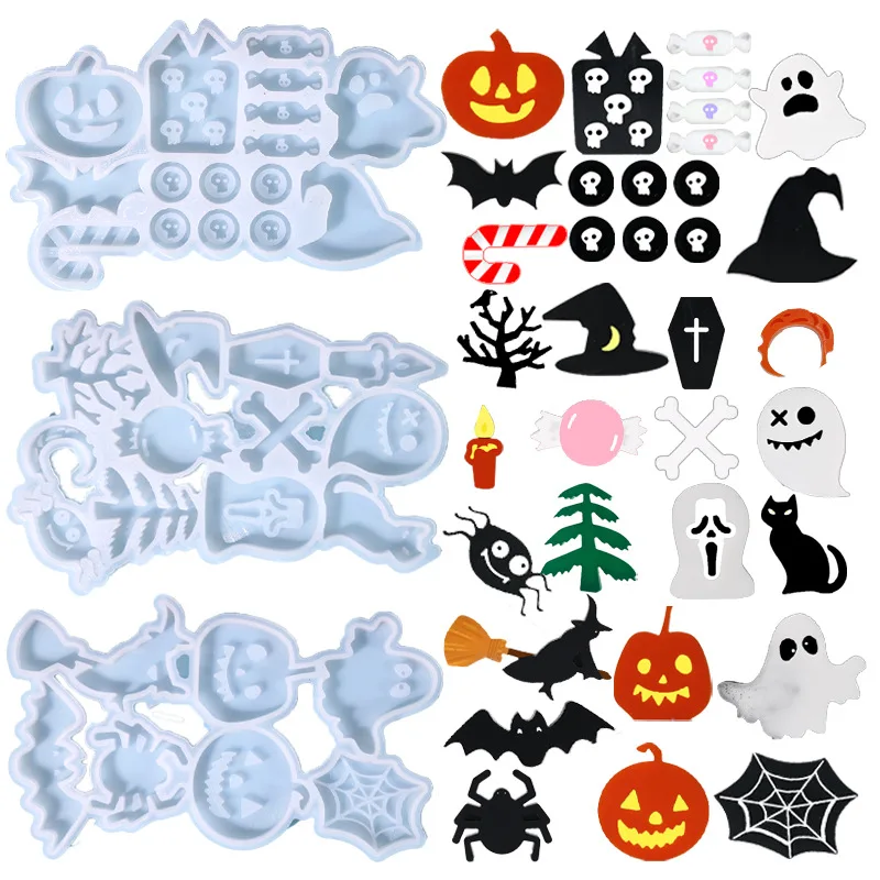 Halloween Pendant Silicone Mold Crystal Epoxy Resin Molds DIY Resin Earring Mold Pumpkin Bat Ghost Jewelry Keychain Accessories