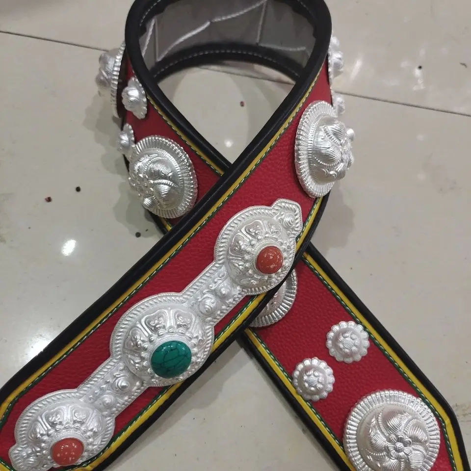 เข็มขัดโลหะผสมสไตล์ทิเบตสำหรับผู้หญิง ลวดลายชาติพันธุ์