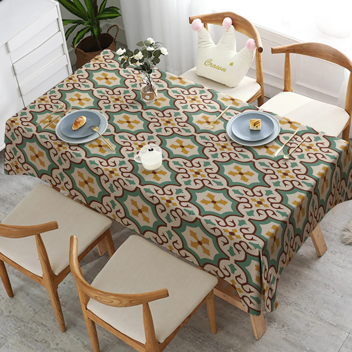1pc Muslim Flower EID Polyester Table Cover Cloth,Home Room Coffee Kitchen Dinning Decor,Birthday Wedding Annivrsary Gift