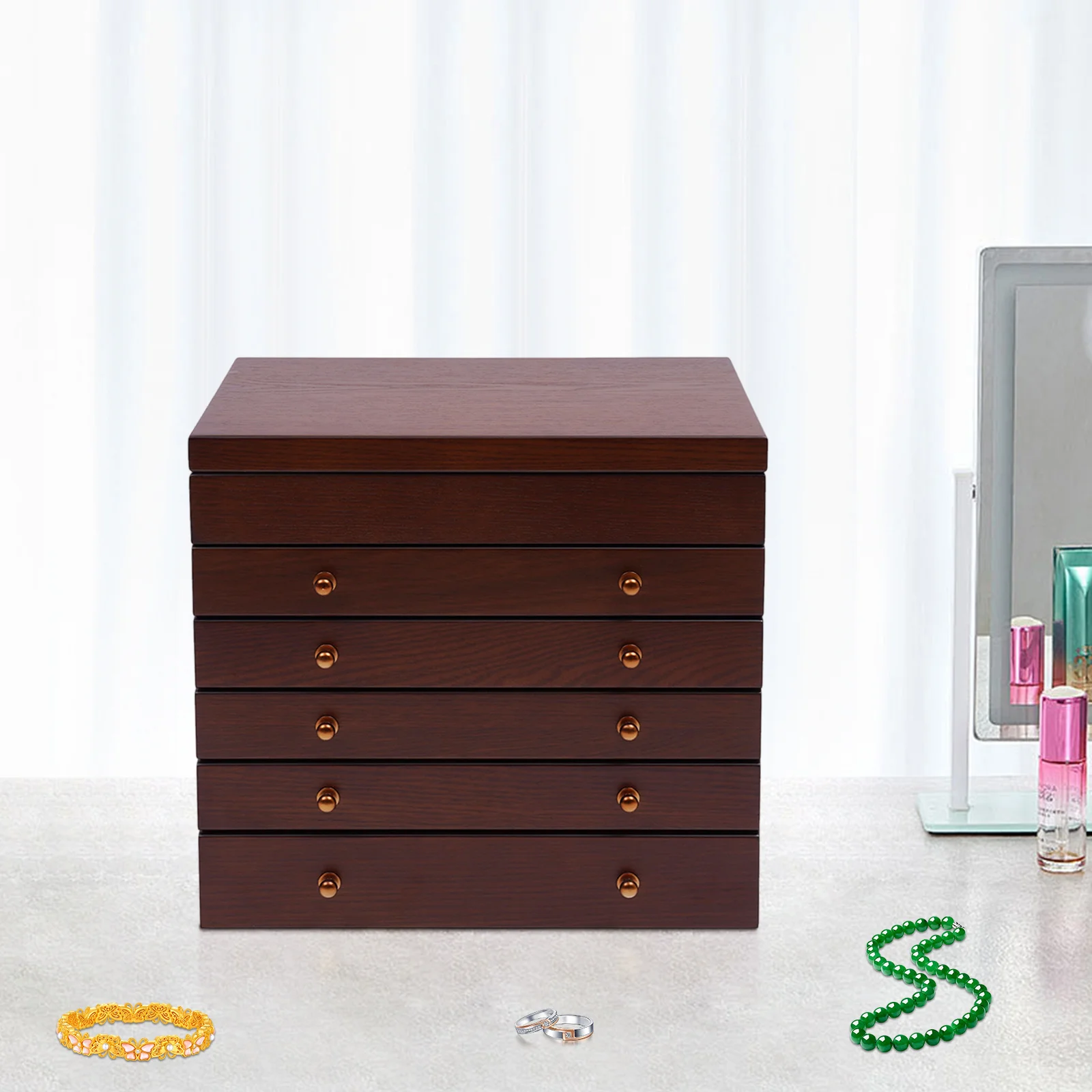 

Brown MDF Jewelry Organizer,6-tier Rectangular Desktop Jewelry Box 30*20.2*29cm for Personal,Store Displays