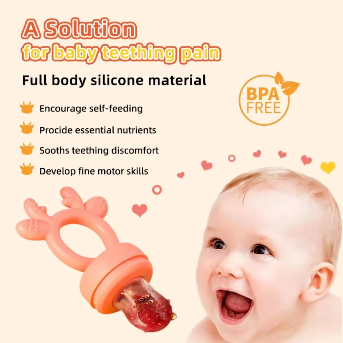 

Food Grade Silicone Chew Teether Baby Fresh Fruit Feeder BPA Free Silicone Baby Food Fruit Feeder Nipple