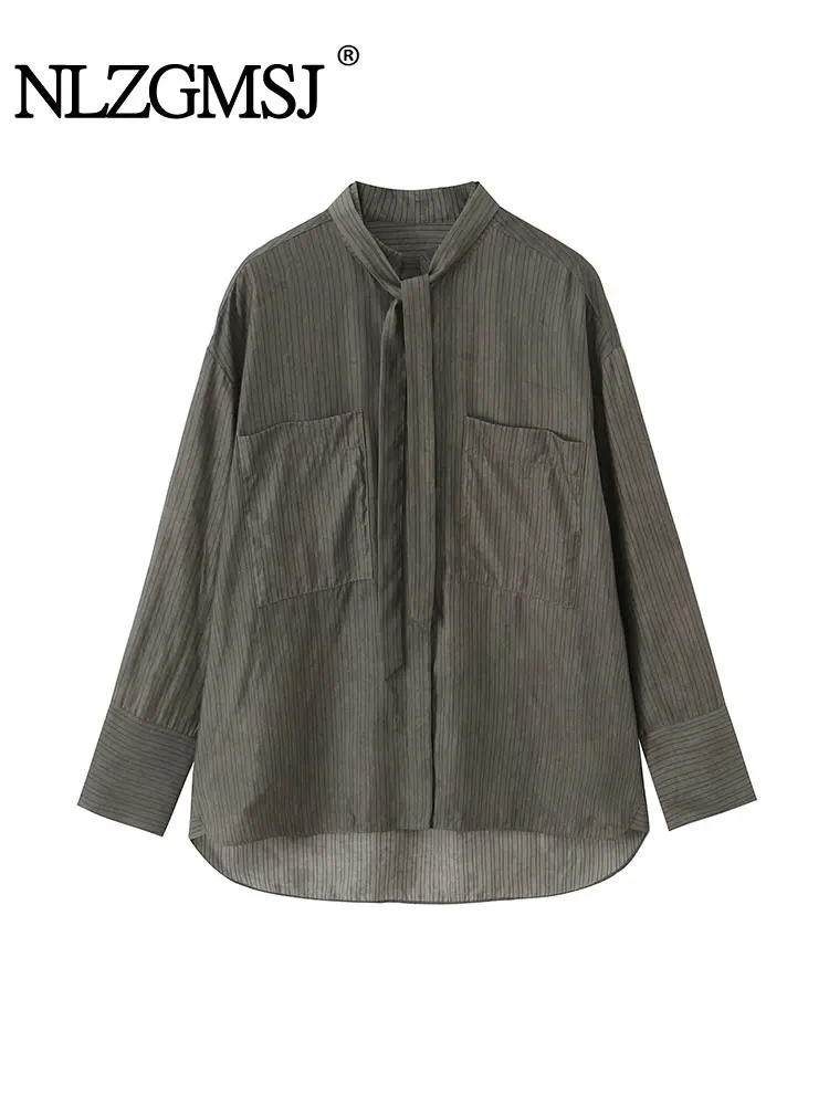 

NLZGMSJ Повседневная женская блузка с галстуком и длинным рукавом с отложным воротником, однобортная свободная блузка, новая мода, осенние рубашки 202, топы