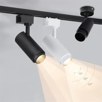 줌 가능한 LED 트랙 라이트, 사진 초점 레일 스포트라이트, 의류 서점용 COB 천장 램프, 15 °-60 ° 조정 가능, 7W, 20W, 30W 