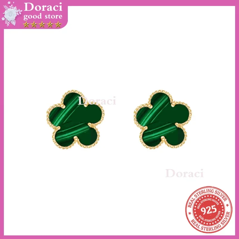 S925 Silver French High Quality Original Logo Jewelry Five Leaf Lucky Grass Earring, Classic and Noble Style Essential for Women