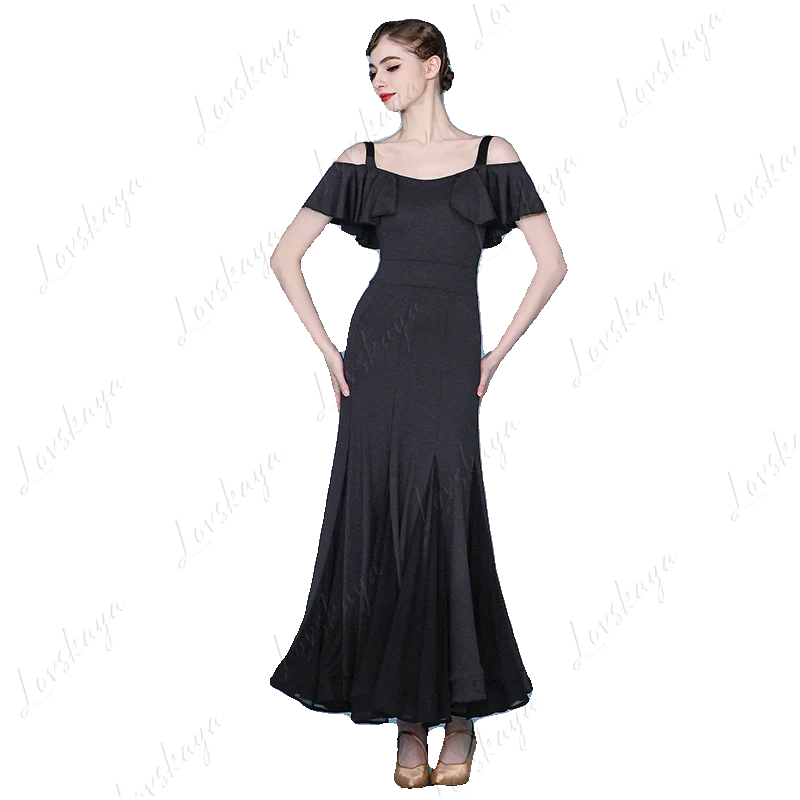 Nieuwe stijl uitlopende moderne dansjurk, oefenoutfit met korte mouwen voor stijldansen, verkrijgbaar in drie kleuren.