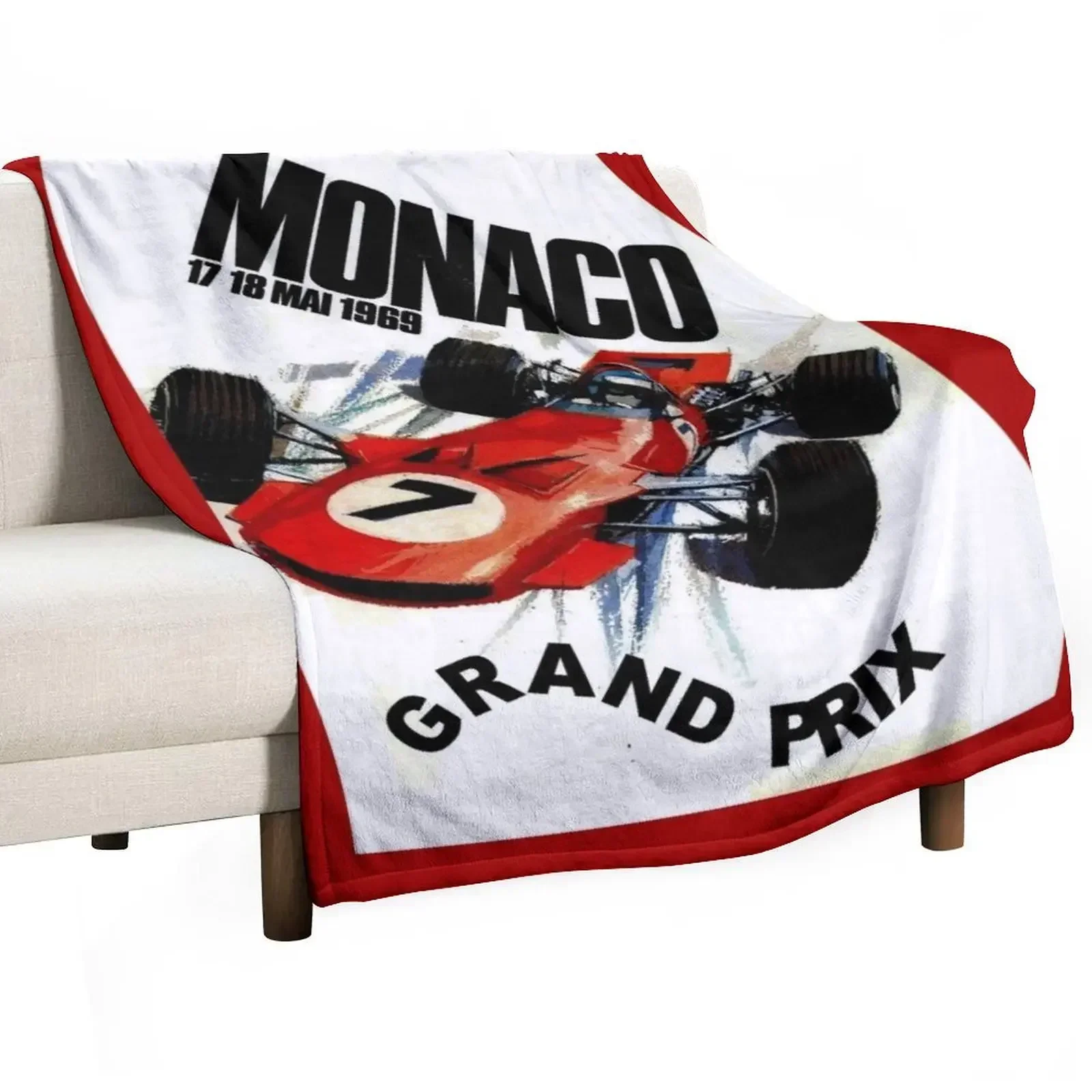 

MONACO : Vintage 1969 Grand Prix Auto Racing Print Throw Blanket Luxury Designers Blankets