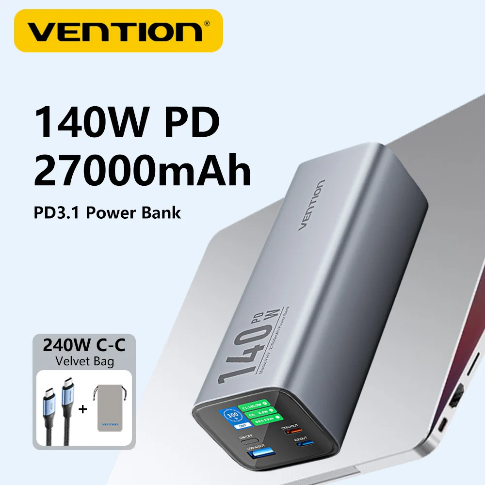 

Vention Power Bank 27000mAh Powerbank 140W Super Fast Charging Portable Charger Spare External Battery for Laptop Xiaomi Macbook