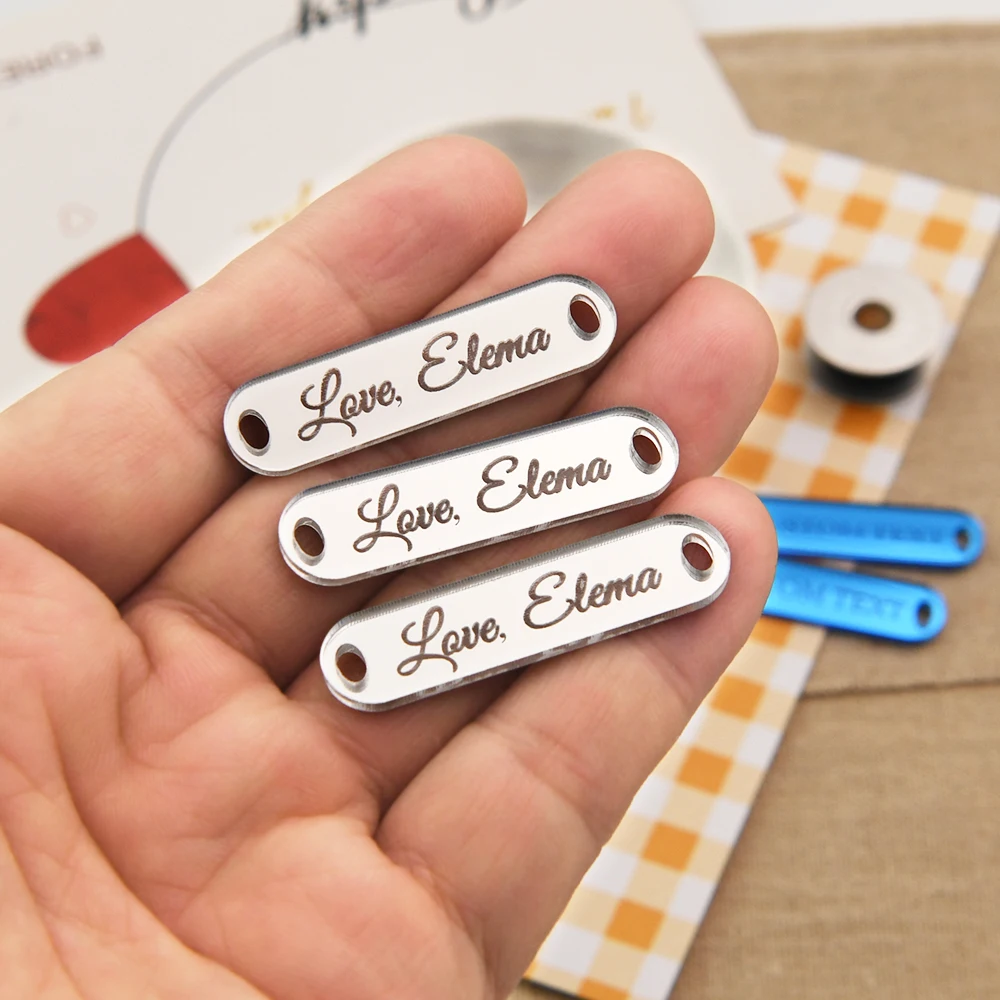 

Personalized Mirror Acrylic Tags Laser Engraved Eco-Friendly 10x40mm for DIY Crafts Home Decor Clothing Gifts Custom Text Logo