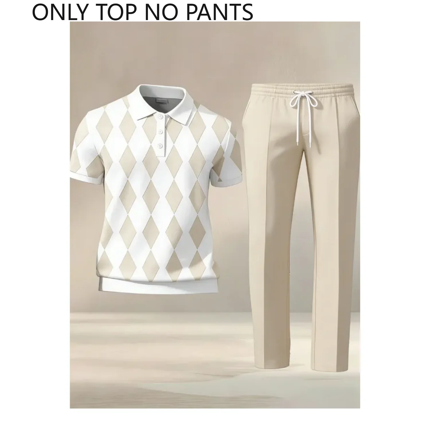 1 Oberteil (ohne Hose) für Herren, kurzärmliges Poloshirt, 3D-Digital-Argyle-Druck, sommerliche, lässige, atmungsaktive Mode mit Reverskragen