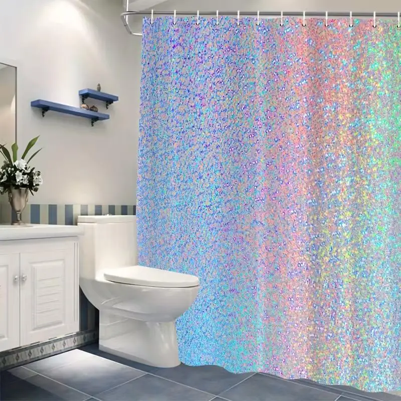 Waterproof Glitter Confetti Rainbow Mosaic Shower Curtain Liner for Colorful Bathroom Decor Home Accent Shower Curtain view 4
