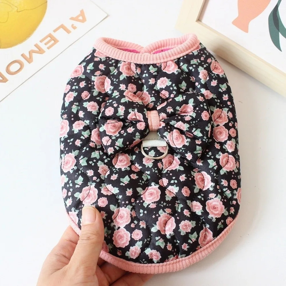 

Fashion Fleece Lined Puppy Vest Winter Warm Thickened Pet Dog Clothes with Bow Windproof Teddy Bear Coat Pet Supplies