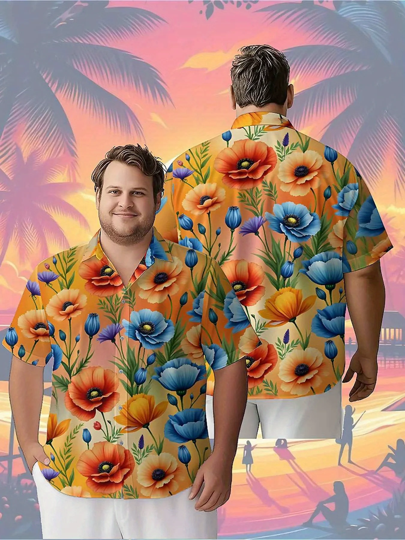 

Men's Plus Size Hawaiian ShirtsNatural Floral Printspattern,Unisex Baggy Aloha Shirts,summer Alternative Clothing