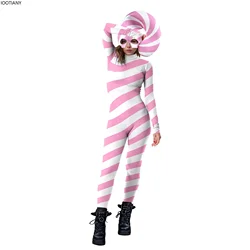 Halloween Colorful Candy Cane Cosplay Jumpsuit Christmas Candy Striped Print Bodysuit Holiday Party Zentai Suit Rave Outfits New